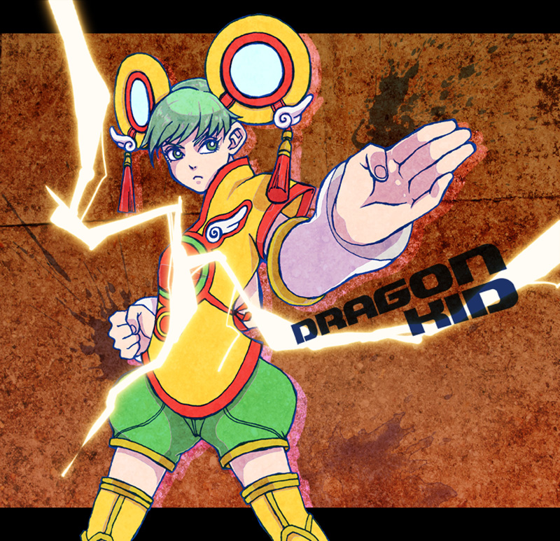 chinese_clothes, detached_sleeves, dragon_kid, electricity, fighting_stance, green_eyes, green_hair, hat, huang_baoling, short_hair, shorts, solo, superhero, thigh-highs, tiger_&amp;_bunny, yumegiwa3226
