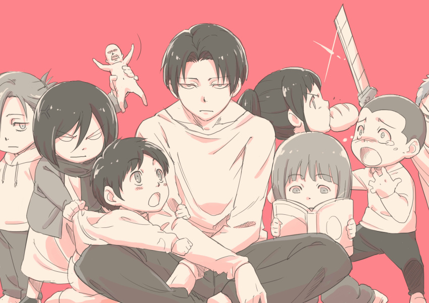 absurdres, annie_leonhardt, armin_arlert, black_hair, book, conny_springer, eren_jaeger, highres