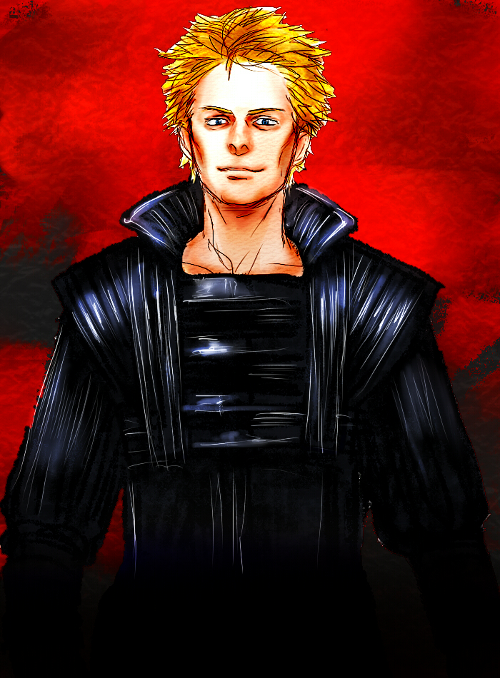 1boy, blonde_hair, blue_eyes, dune_(movie), feyd-rautha, house_harkonnen, looking_at_viewer, oekaki, realistic, science_fiction