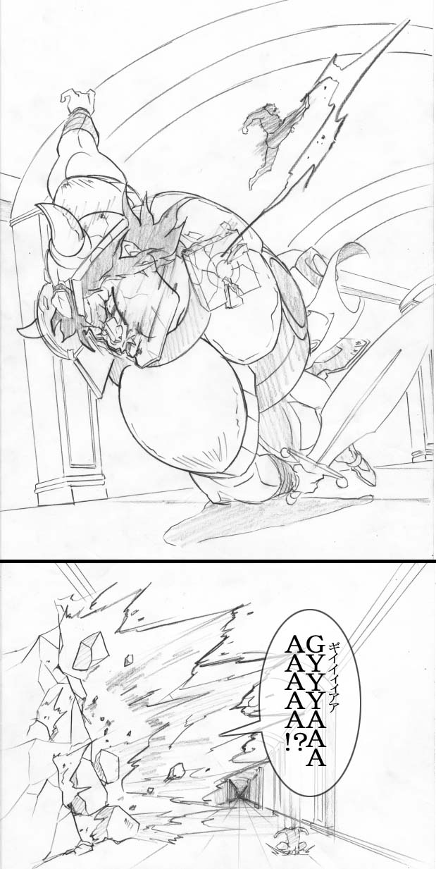 comic, dio_brando, graphite_(medium), highres, jojo_no_kimyou_na_bouken, kicking, monochrome, tarkus