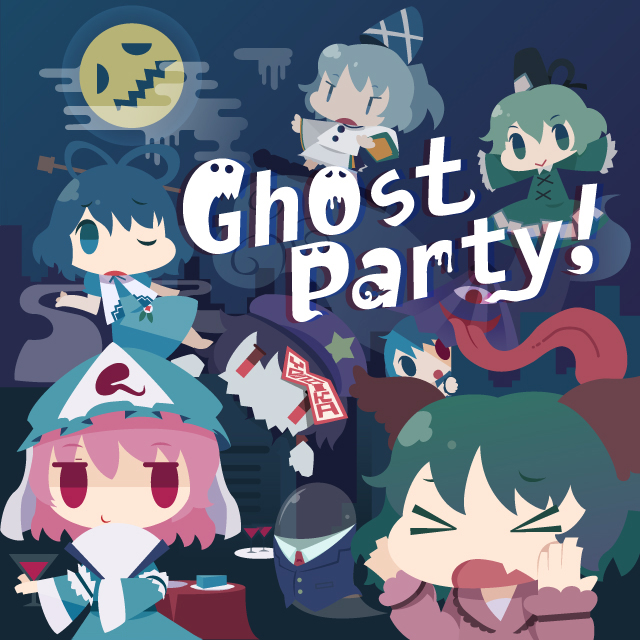 6+girls, animal_ears, blue_dress, blue_eyes, blue_hair, chibi, closed_eyes, cup