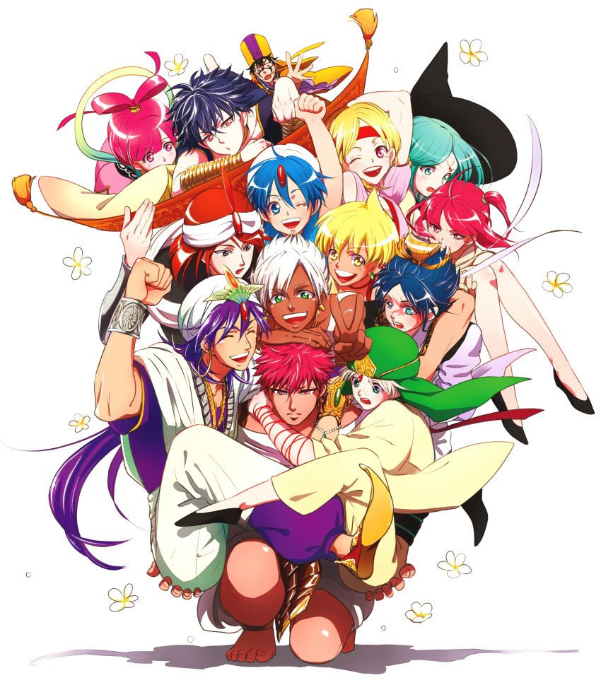 4girls, 6+boys, :t, absurdres, ahoge, aladdin_(magi), ali_baba_saluja, anklet