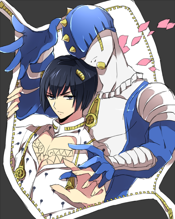 2boys, black_eyes, black_hair, bob_cut, bruno_bucciarati, jojo_no_kimyou_na_bouken, multiple_boys, petals