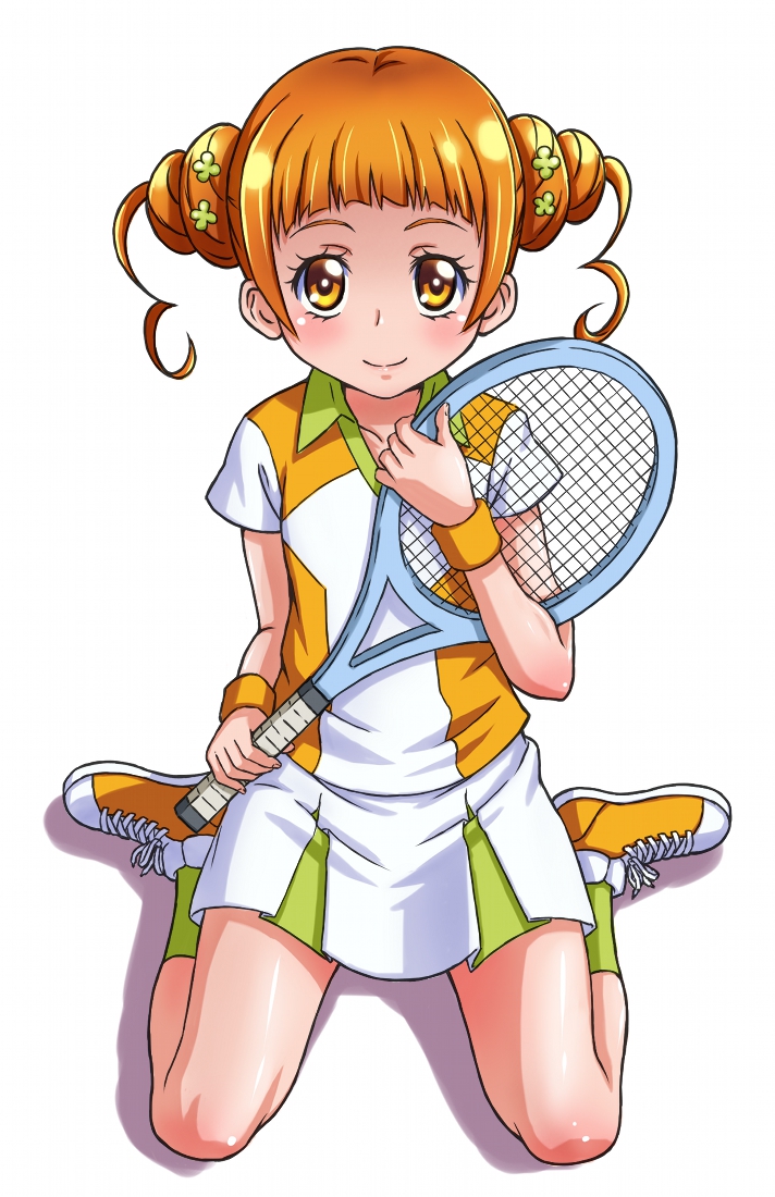 1girl, clover, dokidoki!_precure, double_bun, hair_ornament, long_hair, magical_girl, mitamura-kun_(landcell)