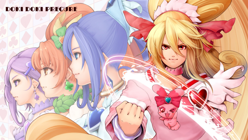 4girls, aida_mana, akisawa_machi, blonde_hair, blue_eyes, blue_hair, brown_eyes, brown_hair