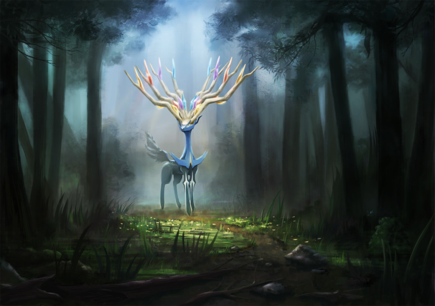 antlers, dekus, forest, grass, highres, nature, no_humans, pokemon