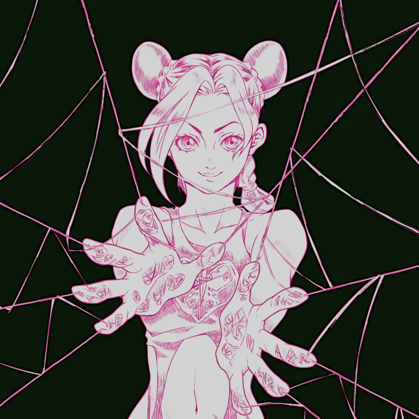 1girl, braid, butterfly, double_bun, jojo_no_kimyou_na_bouken, kuujou_jolyne, midriff, monochrome