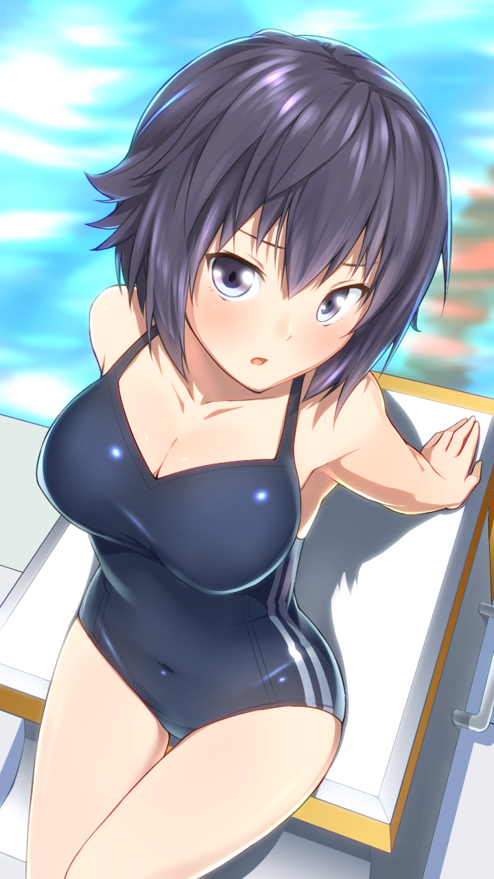 1girl, black_eyes, black_hair, blush, breasts, cleavage, highres, looking_at_viewer