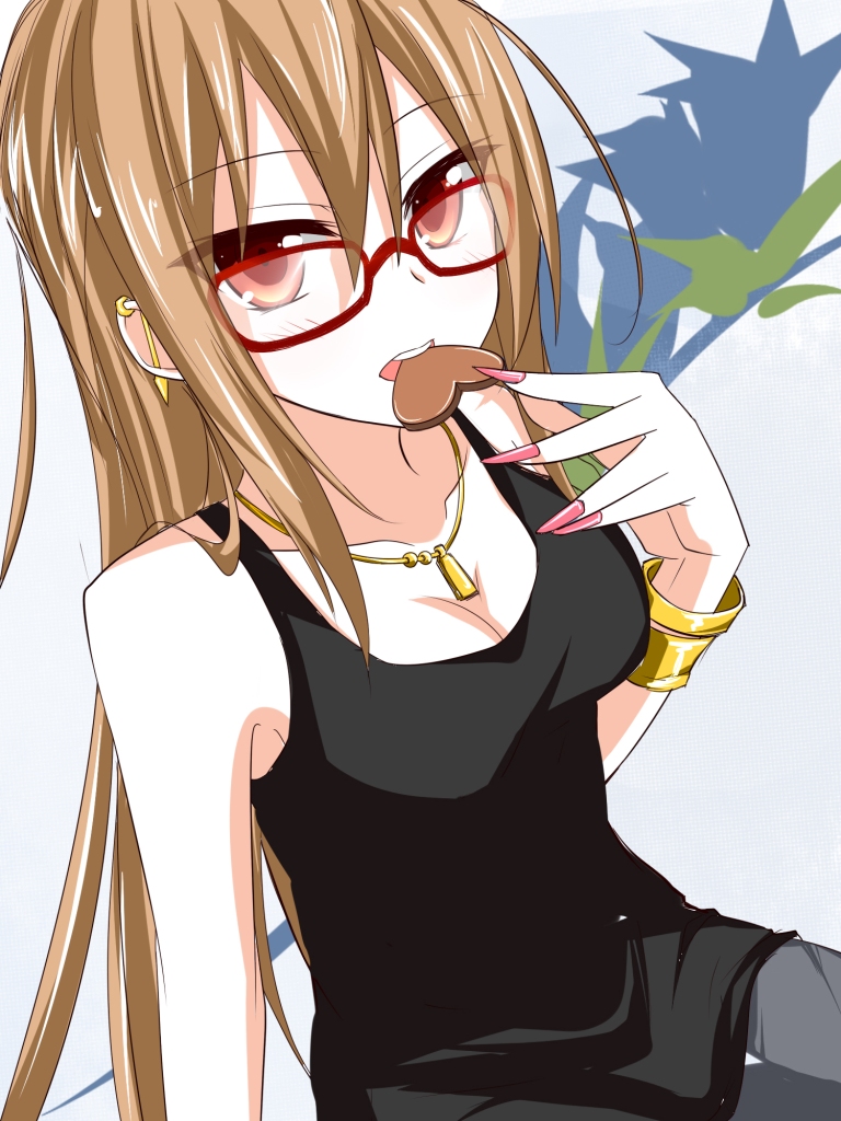 1girl, brown_hair, glasses, lindoh_flores, long_hair, original, red-eyes_macadamiachoco, red_eyes