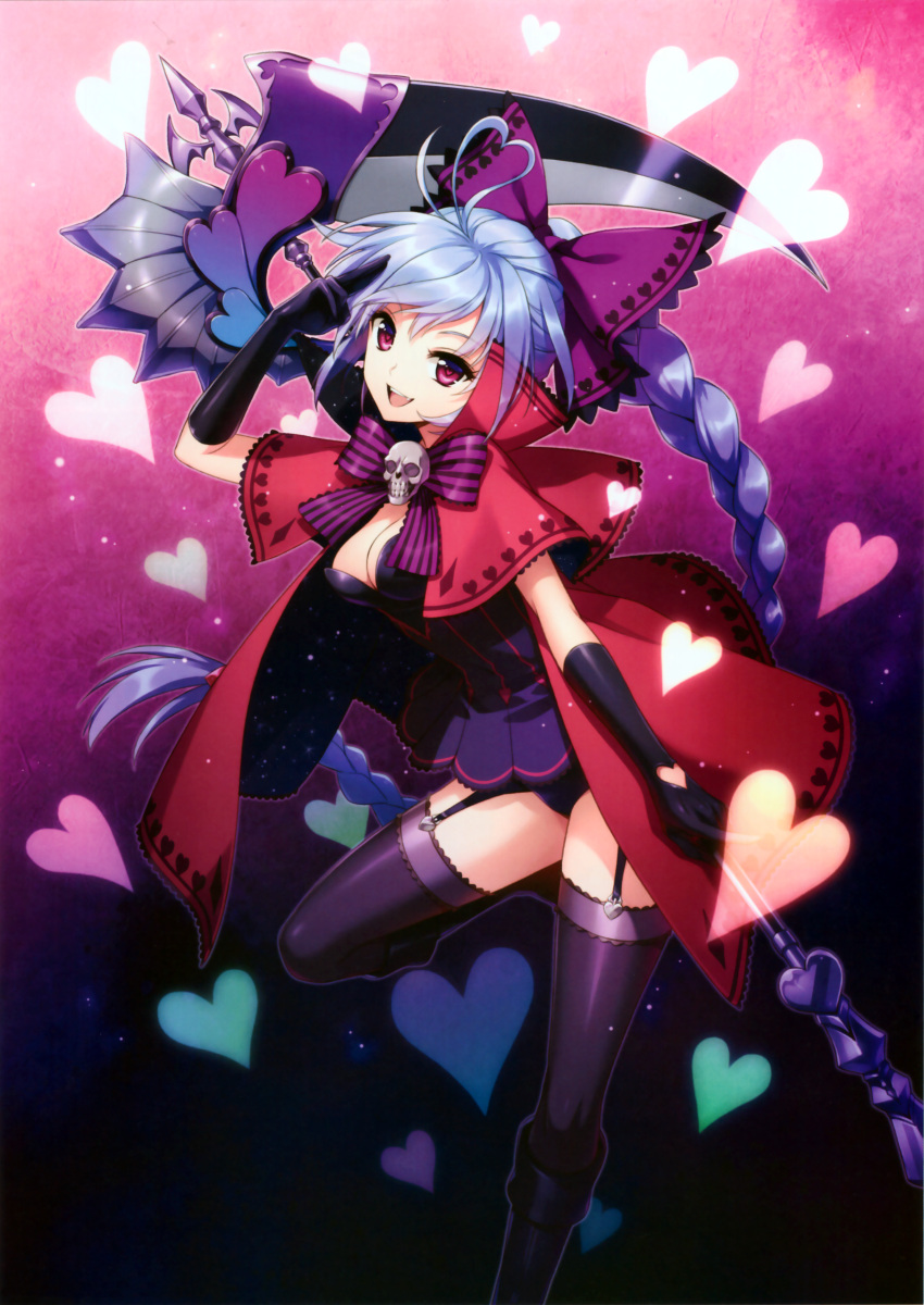 1girl, :d, absurdres, an2a, black_gloves, black_legwear, blue_hair, boots