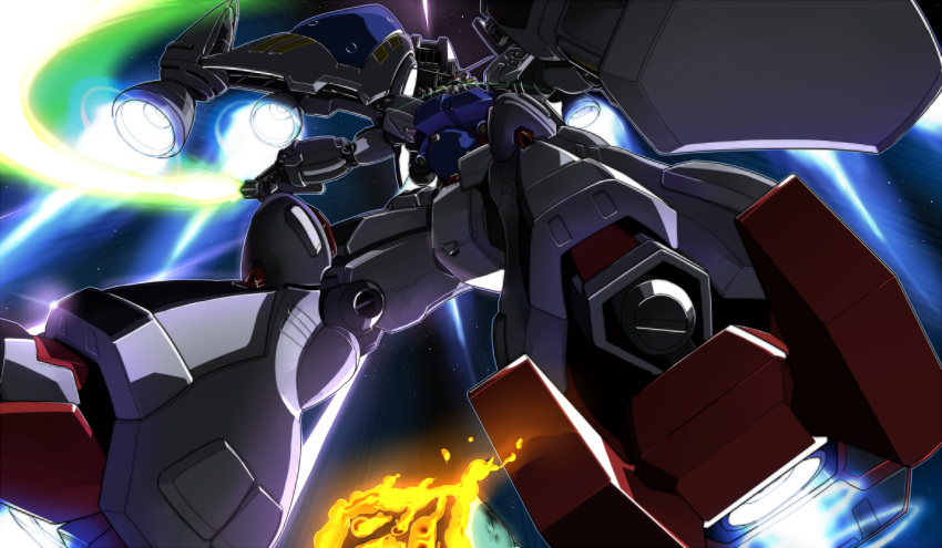 energy_sword, foreshortening, glowing, glowing_eyes, gomi_kushige, gundam, gundam_0083, gundam_gp-02_physalis