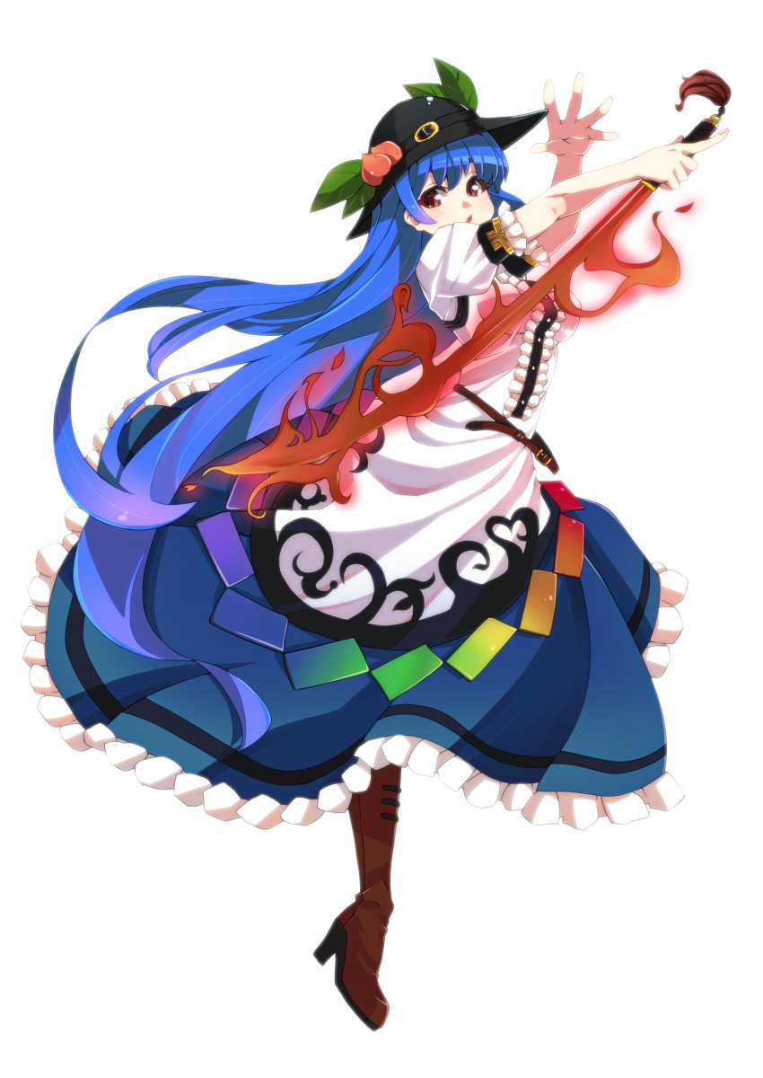 1girl, absurdres, aura, belt, boots, flare, food, frills
