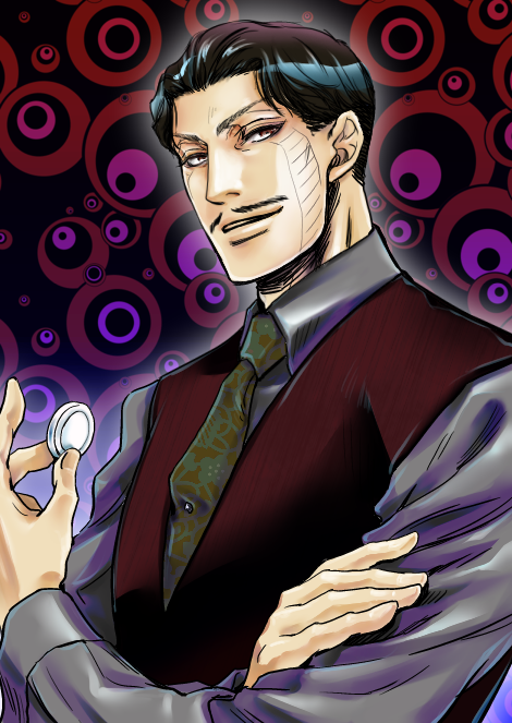 1boy, daniel_d'arby, facial_hair, jojo_no_kimyou_na_bouken, kyo-ra, mustache, necktie, poker_chip