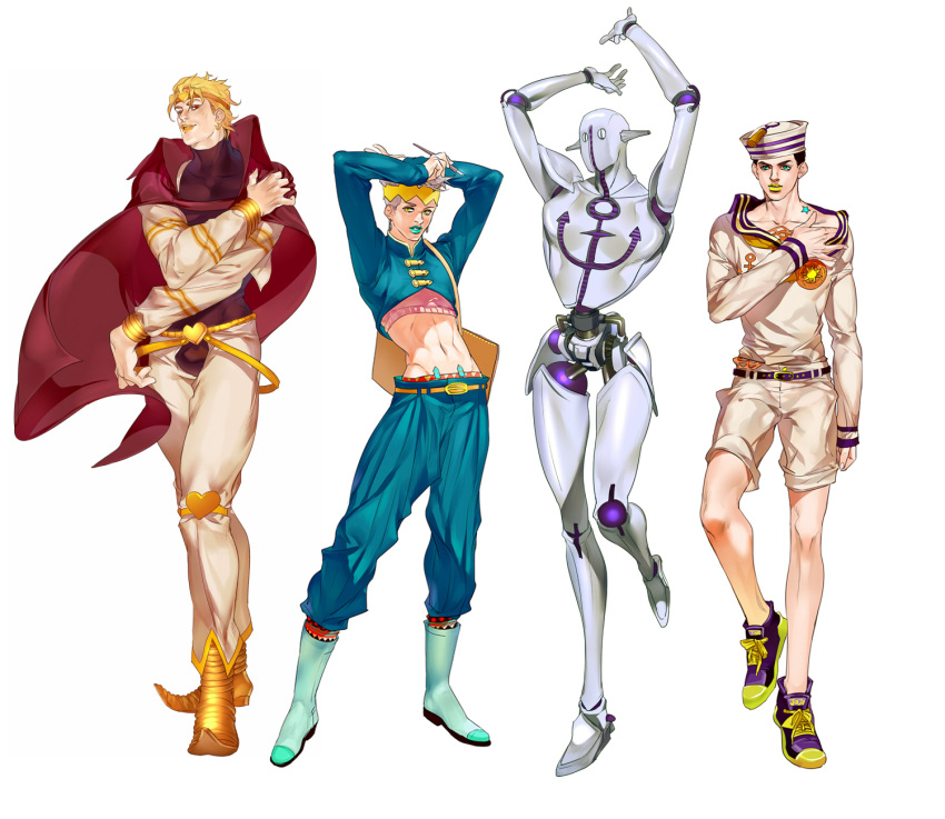 4boys, boots, dio_brando, dixie_cup_hat, emg_(christain), headband, higashikata_jousuke_(jojolion), highres
