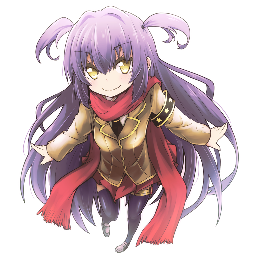 1girl, armband, blazer, female, hikounin_sentai_akibaranger, ichikawa_aoi, long_hair, necktie, nijiyome_gakuen_z-cune_aoi, purple_hair, school_uniform, smile, solo, star, super_sentai, two_side_up, very_long_hair, yellow_eyes