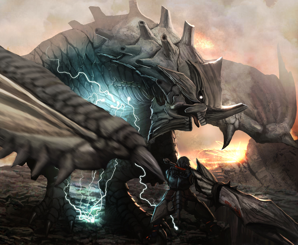 electricity, epic, gravios, monster, monster_hunter, realistic, scenery, vanipo