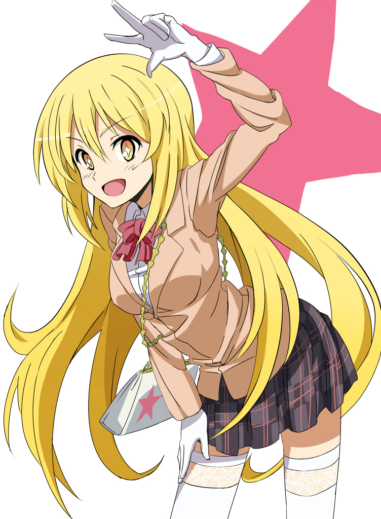 +_+, 1girl, bag, blonde_hair, eiraprpr, gloves, long_hair, purse, school_uniform, shokuhou_misaki, thigh-highs, to_aru_kagaku_no_railgun, to_aru_majutsu_no_index, yellow_eyes