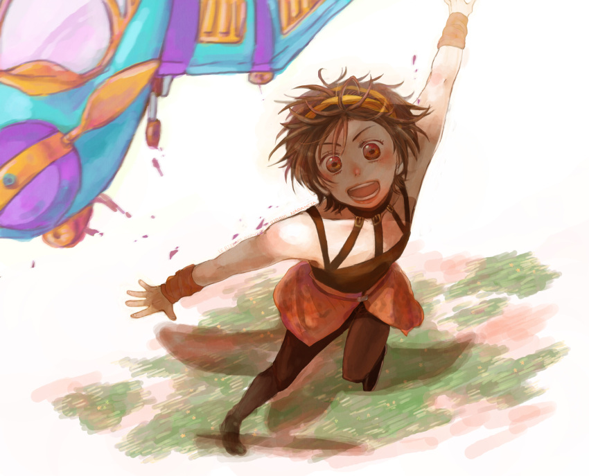 1boy, aerosmith_(stand), black_hair, headband, highres, jojo_no_kimyou_na_bouken, narancia_ghirga, solo