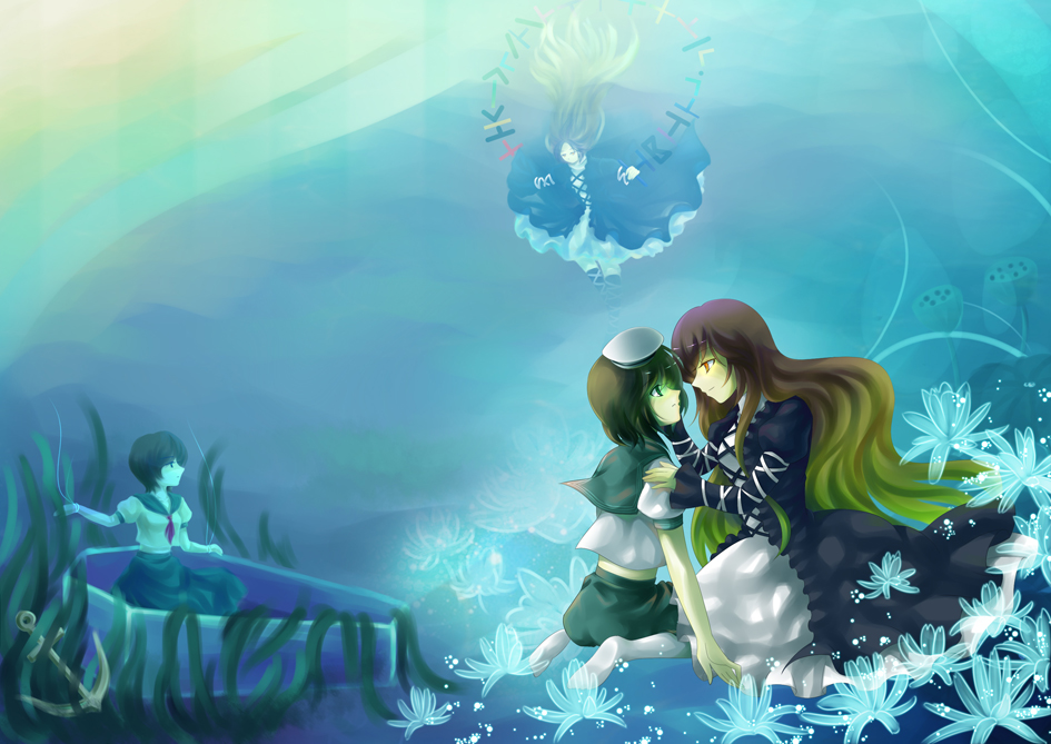 dress, gradient_hair, green_eyes, hat, hijiri_byakuren, juuniya_gekkatsuru, long_hair, multicolored_hair