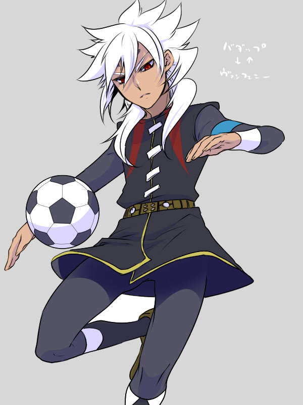1boy, armband, baddap_sleed, ball, character_name, cosplay, inazuma_eleven, inazuma_eleven_(series)