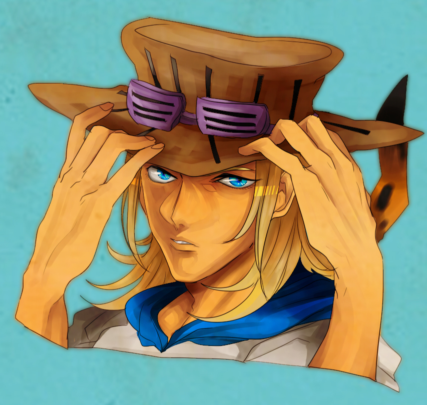 1boy, blonde_hair, blue_eyes, feathers, hat, johnny_joestar, jojo_no_kimyou_na_bouken, nancy1209