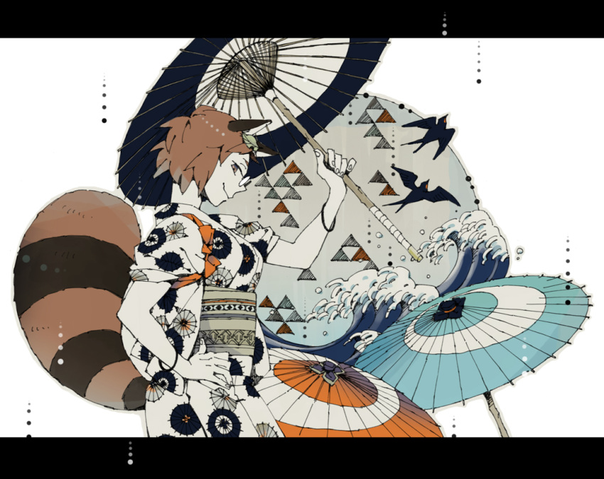1girl, animal_ears, asasui, bird, bracelet, brown_eyes, brown_hair, futatsuiwa_mamizou