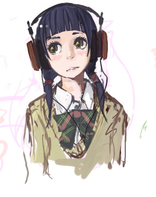 1girl, blue_hair, blush, bow, brown_eyes, chihayafuru, grado_labs, hair_ribbon