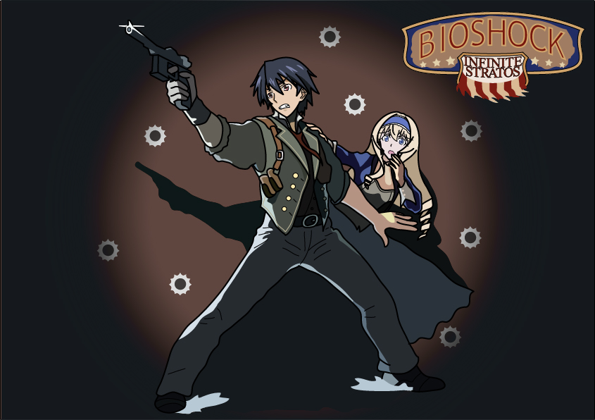 471_kakka, bioshock, bioshock_infinite, cecilia_alcott, crossover, gun, infinite_stratos, orimura_ichika