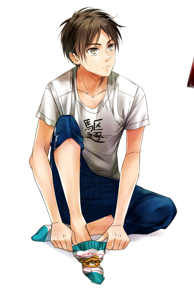 1boy, bear, black_hair, eren_jaeger, grey_eyes, kanji, kenao, shingeki_no_kyojin