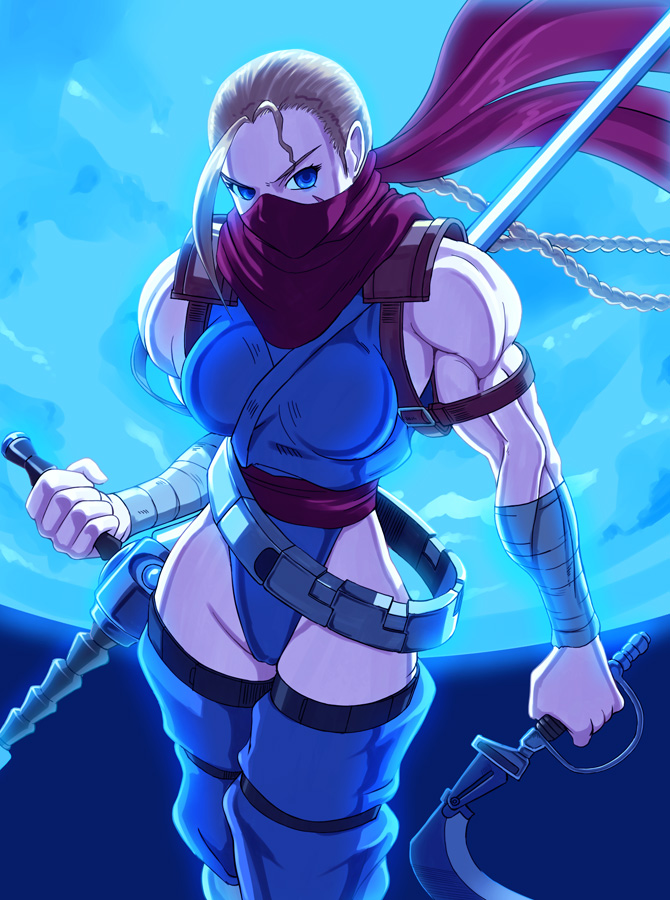 1girl, armband, belt, kusarigama, moon, night, ninja, plasma_sword