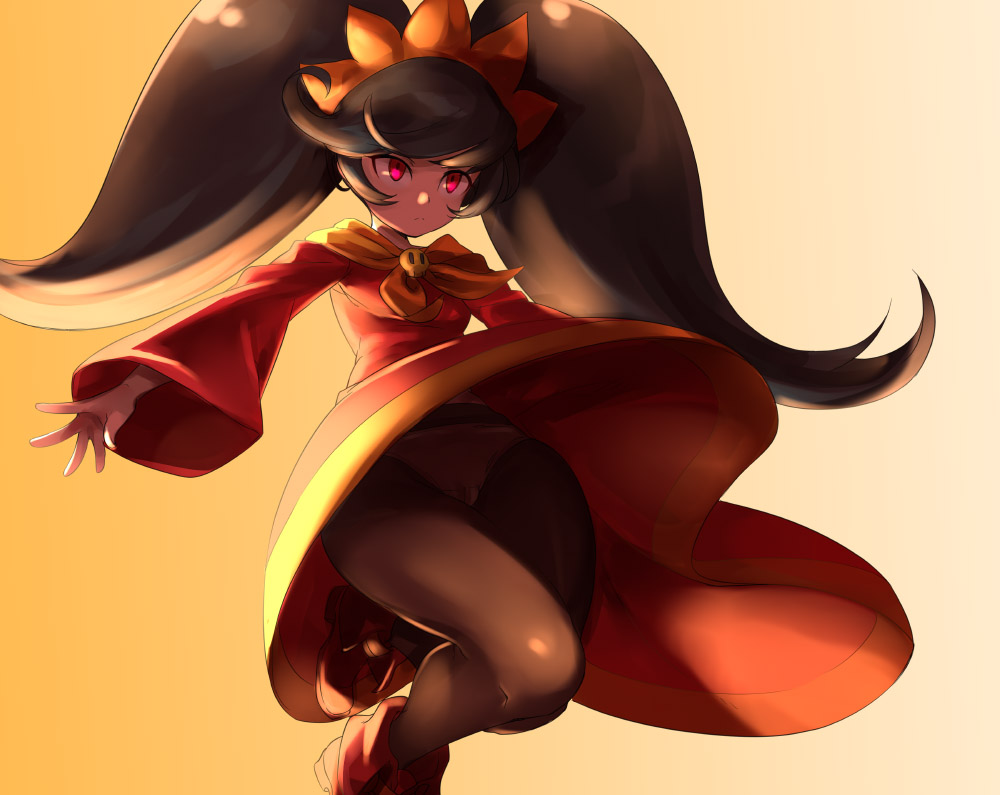 1girl, ashley, big_hair, black_hair, black_legwear, dress, flat_chest, hairband