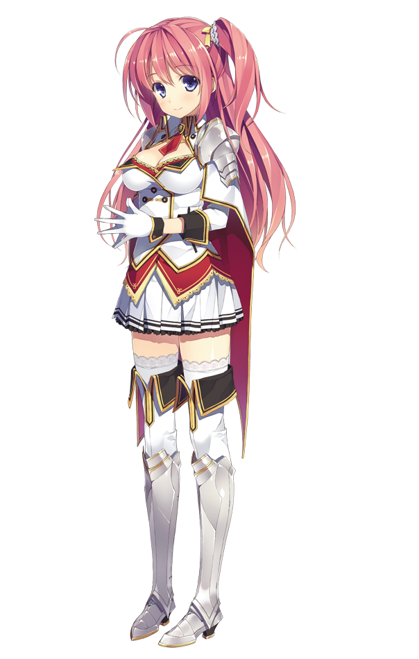 1girl, ahoge, armor, blue_eyes, boots, breasts, cape, cleavage