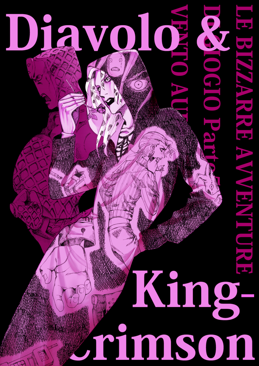 2boys, diavolo, highres, jojo_no_kimyou_na_bouken, king_crimson_(stand), kuryo_the_4191, lipstick, long_hair