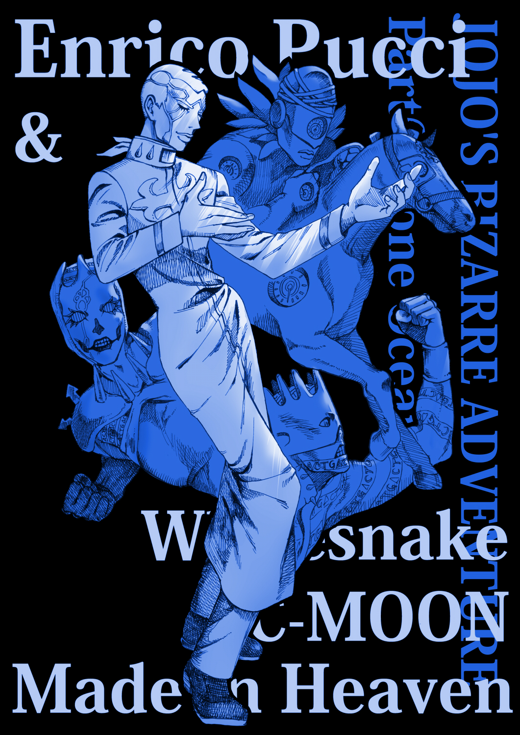4boys, blue, c-moon_(stand), enrico_pucci, highres, jojo_no_kimyou_na_bouken, kuryo_the_4191, made_in_heaven_(stand)