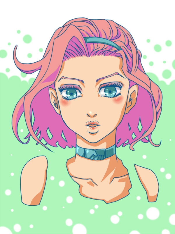 1girl, blue_eyes, choker, earrings, hairband, jewelry, jojo_no_kimyou_na_bouken, lips