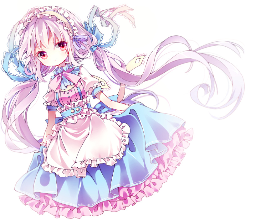 1girl, anthiea, apron, colored, dress, hair_ribbon, long_hair, looking_at_viewer