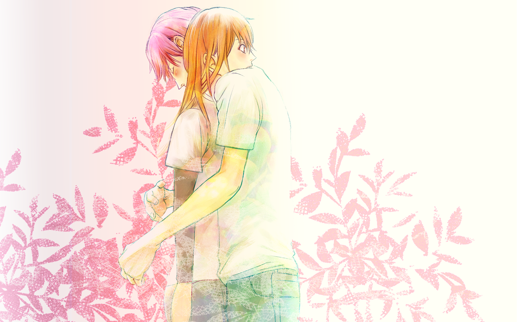 1boy, 1girl, ayase_chihaya, brown_hair, casual, chihayafuru, closed_eyes, gnk