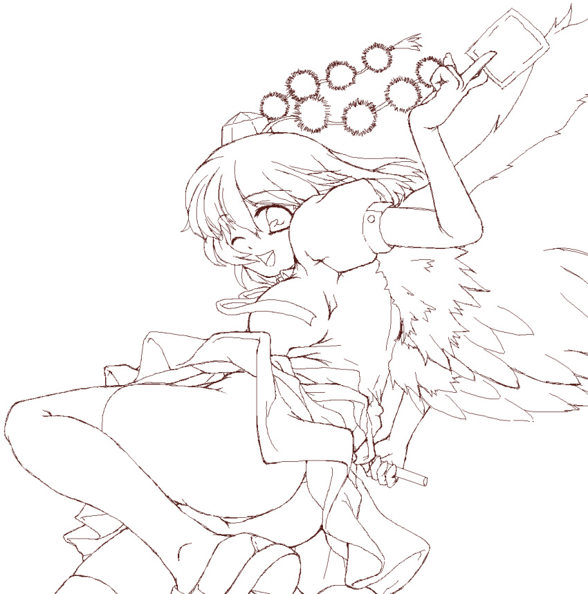 breasts, brown, gekkou_ookami, hat, large_breasts, monochrome, panties, pom_pom_(clothes)