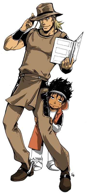 2boys, boingo, comic_book, hat, height_difference, hol_horse, jojo_no_kimyou_na_bouken, multiple_boys