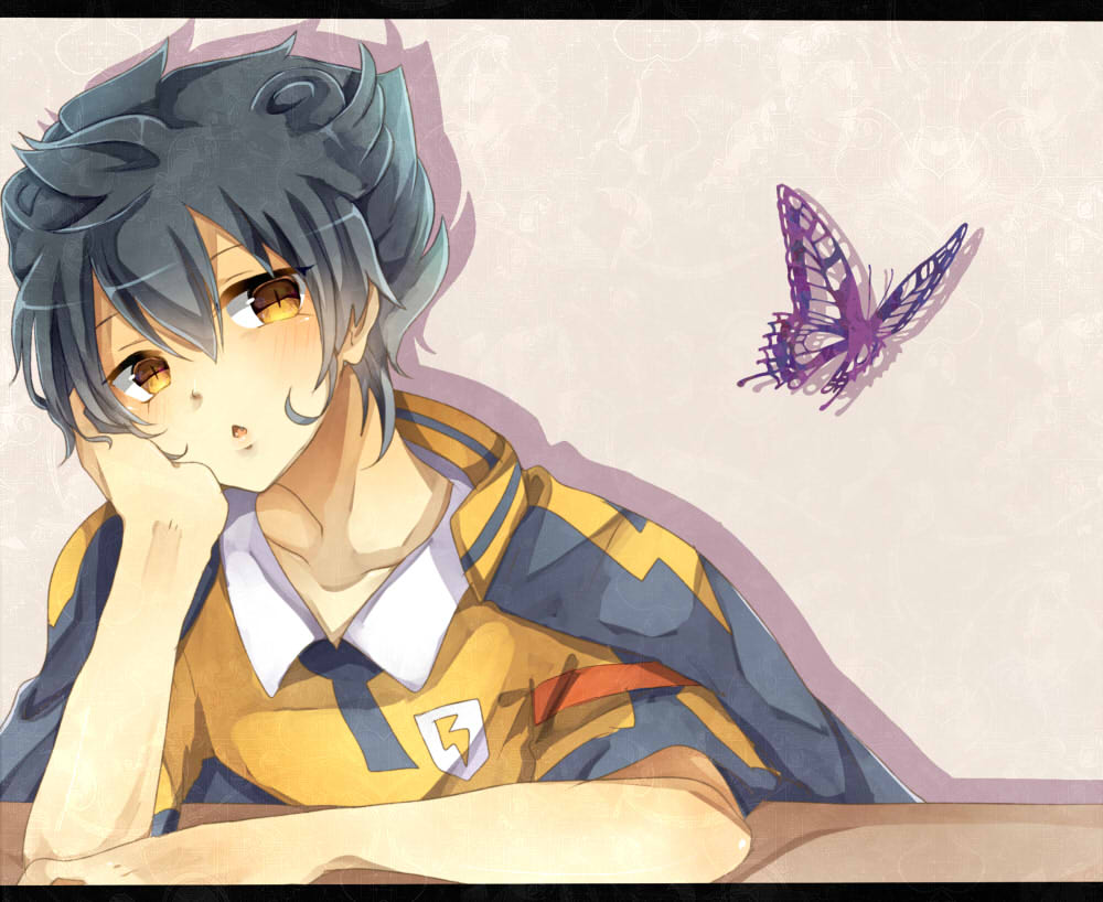 1boy, black_hair, butterfly, collar, fusion, inazuma_eleven_(series), inazuma_eleven_go, inazuma_eleven_go_chrono_stone