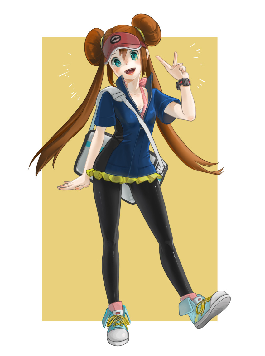 1girl, alternate_costume, bag, black_legwear, blue_eyes, brown_hair, double_bun, highres