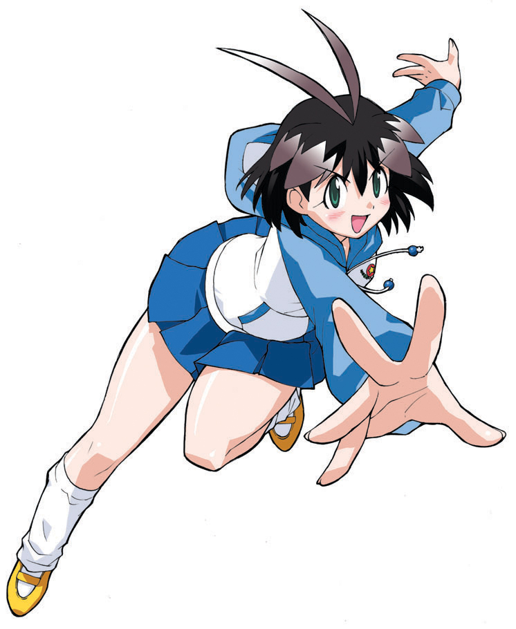 antenna_hair, arcade_gamer_fubuki, brown_hair, green_eyes, mine, sakuragasaki_fubuki, yoshizaki, yoshizaki_mine