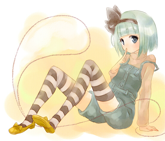 arm_support, blue_eyes, bob_cut, contemporary, finger_to_mouth, hairband, konpaku_youmu, konpaku_youmu_(ghost)