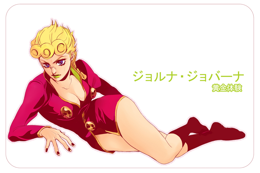 1girl, blonde_hair, blue_eyes, bluemoooon, breasts, character_name, cleavage, genderswap