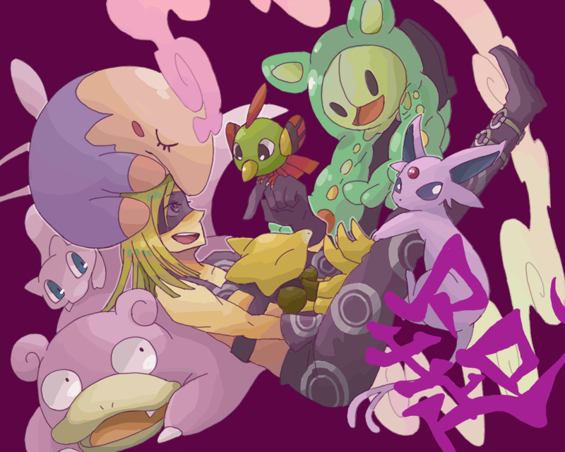 1boy, blonde_hair, crossover, espeon, jojo_no_kimyou_na_bouken, long_hair, mask, melone