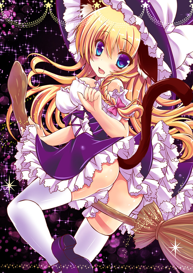 1girl, animal_ears, ass, blonde_hair, blue_eyes, blush, bow, braid