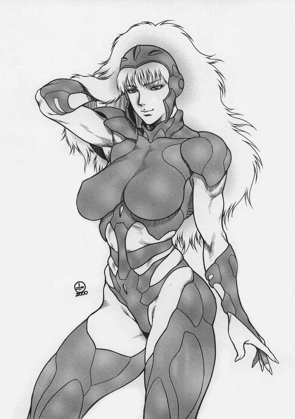 1girl, 2000, android, armor, breasts, dairoku_tenma, headgear, highres
