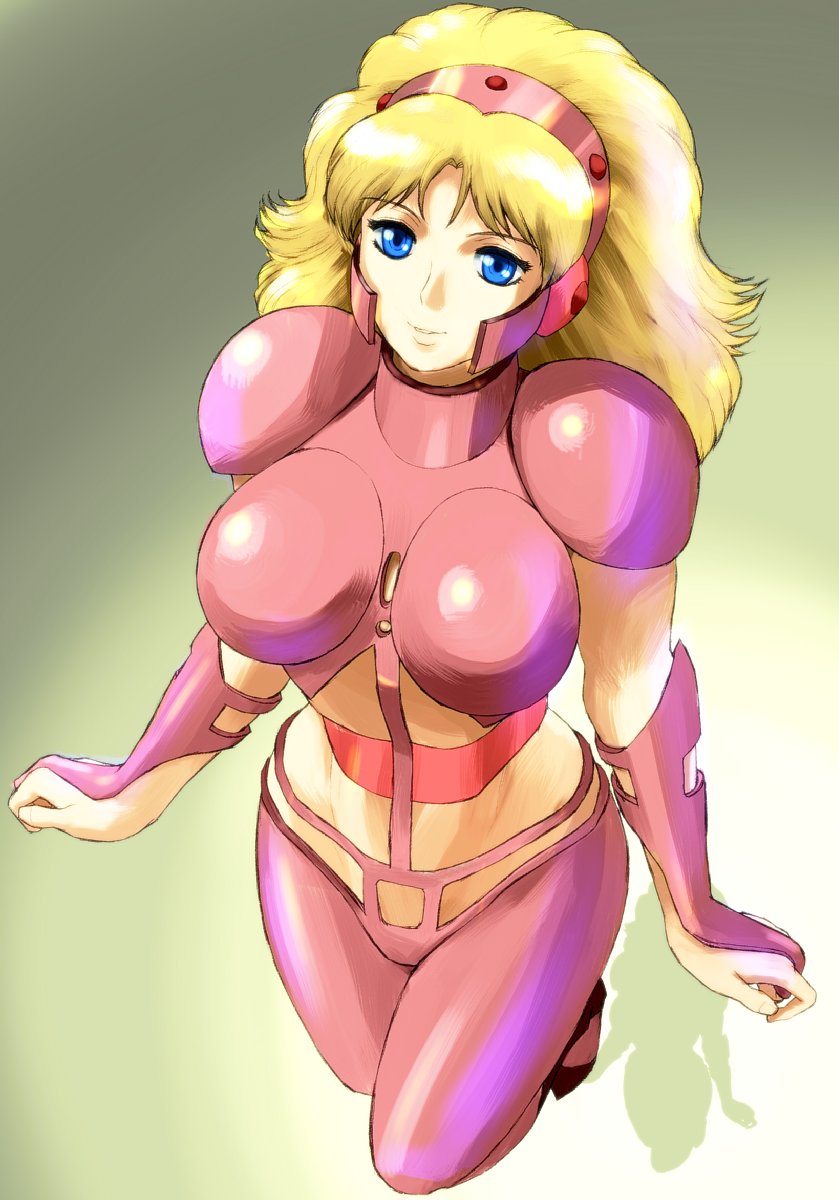 1girl, android, armor, blonde_hair, blue_eyes, breasts, fumizuki_hajime, headgear