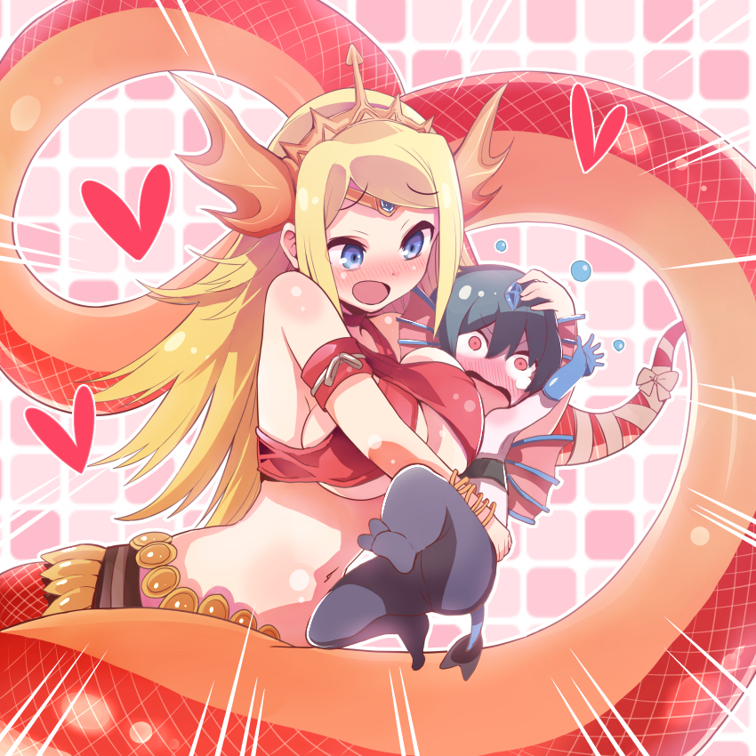 armband, blonde_hair, blue_eyes, bracelet, breasts, echidna_(p&amp;d), frost_demon_(p&amp;d), jewelry, lamia, large_breasts, monster_girl, navel, puzzle_&amp;_dragons, tail, yamahoshi