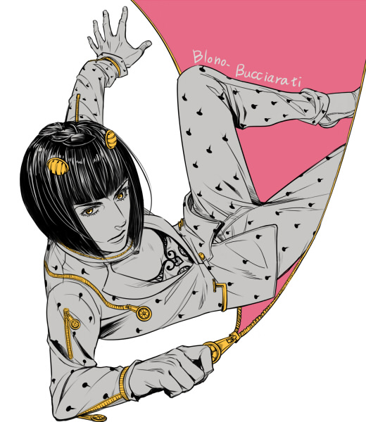 1boy, bob_cut, bruno_bucciarati, hair_ornament, hydroball, jojo_no_kimyou_na_bouken, solo, spot_color, zipper